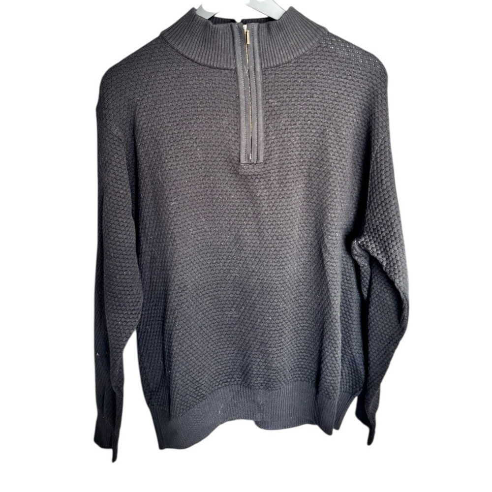 St. Croix Parsons Black Wool Blend Quarter Zip Textured Sweater M USA
